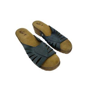 WHITE MOUNTAIN Blue leather upper faux wood Sandals Women's US‎ 11M
